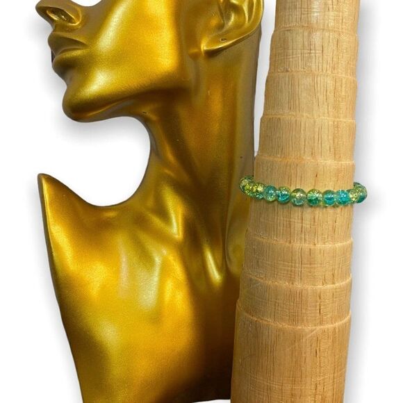 Handmade Unisex Blue Green Round Beads Stretch Bracelet One Size Chakra Reiki - Picture 7 of 7